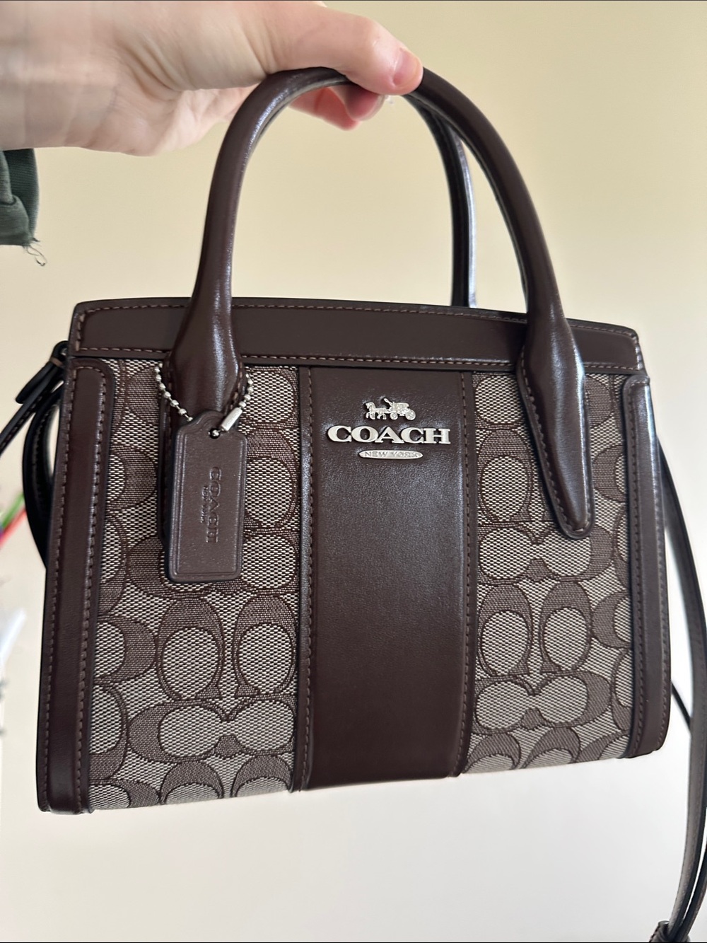 Coach Jacquard Signature Andrea bag maple and silver hardware
